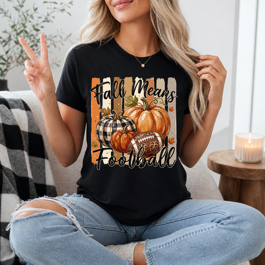 Fall Means Football Pumpkin Graphic Tee