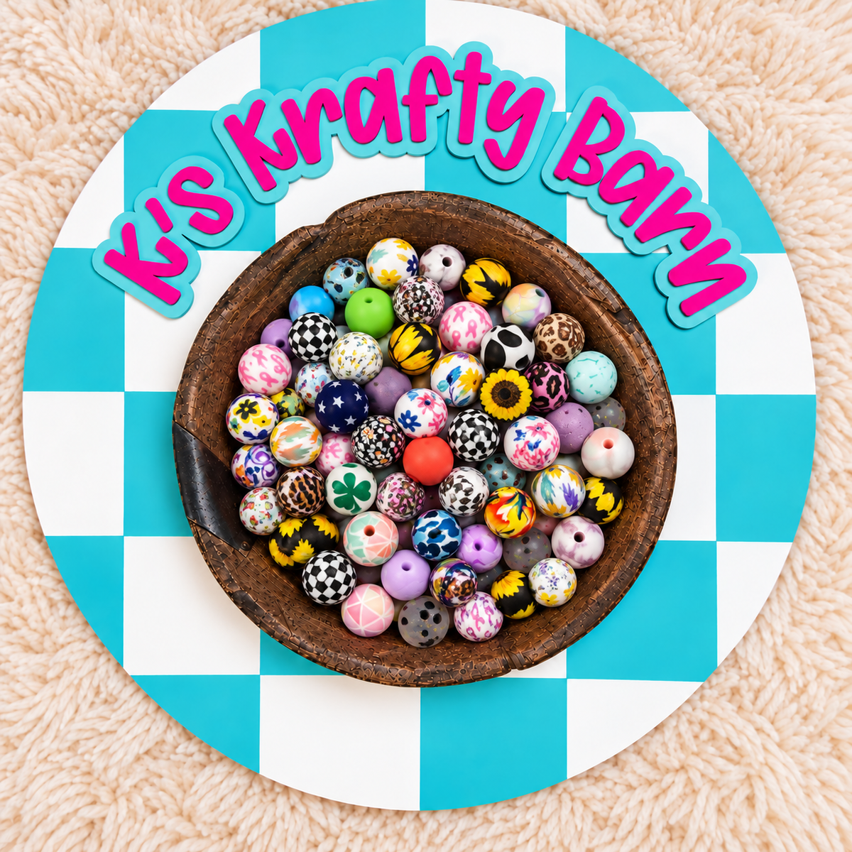 15mm Printed Silicone Beads | Random Mix