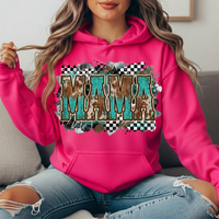 Turquoise Cowhide Mama Western Graphic Hoodie