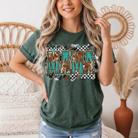 Turquoise & Cow Print Mama Western Graphic Tee