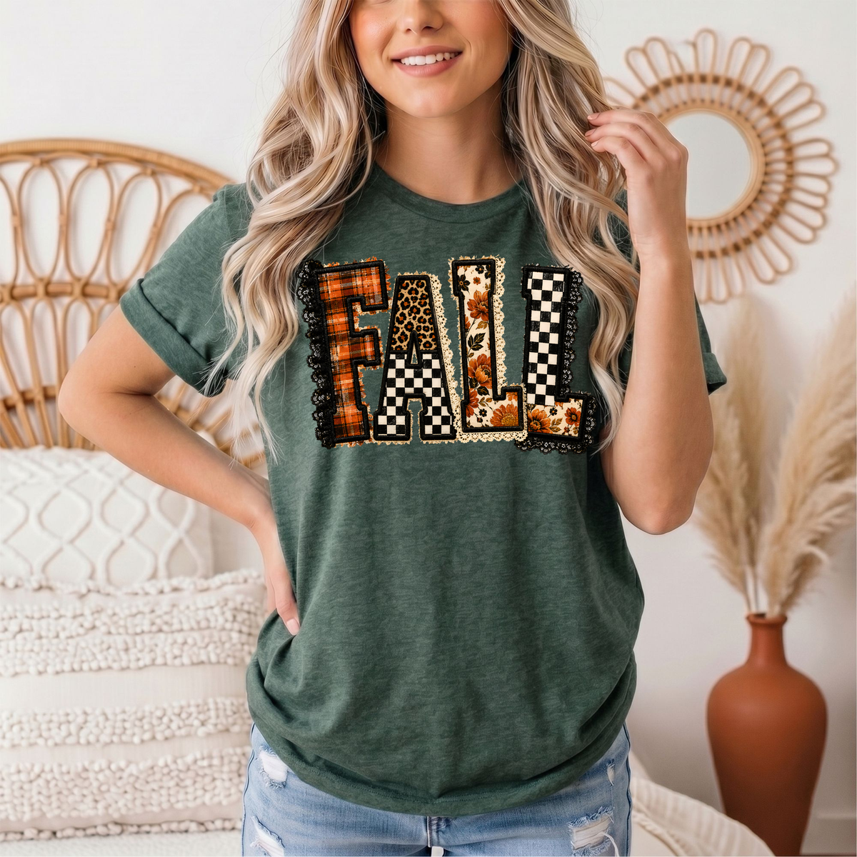 Fall Plaid Leopard & Floral Patchwork Graphic Tee