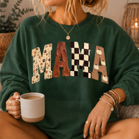 Mama Fall Patchwork Print Crewneck Sweatshirt