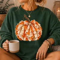 Rustic Lace & Burlap Pumpkin Graphic Crewneck Sweatshirt