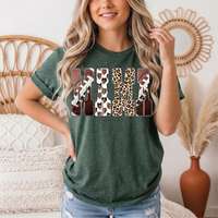Mama Football & Leopard Mixed Print Graphic Tee