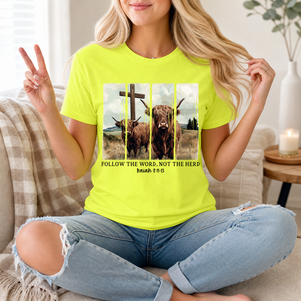 Follow the Word, Not the Herd Highland Cow Graphic Tee