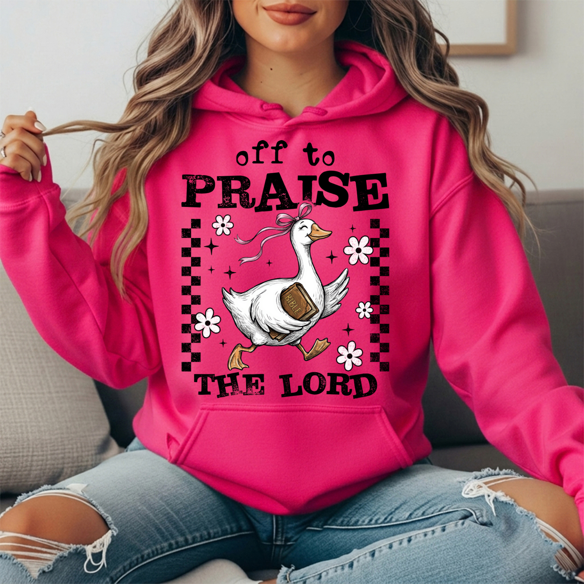 Off to Praise the Lord Goose Graphic Hoodie