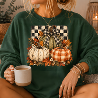 Pumpkin Plaid Bow Floral Crewneck Sweatshirt