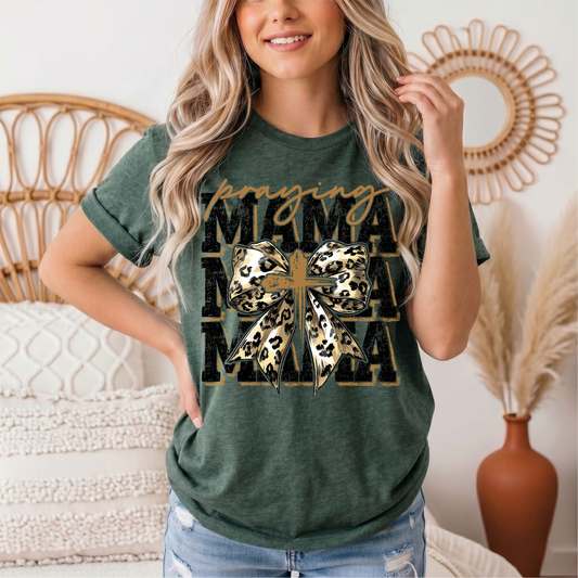 Praying Mama Leopard Bow & Cross Graphic Tee
