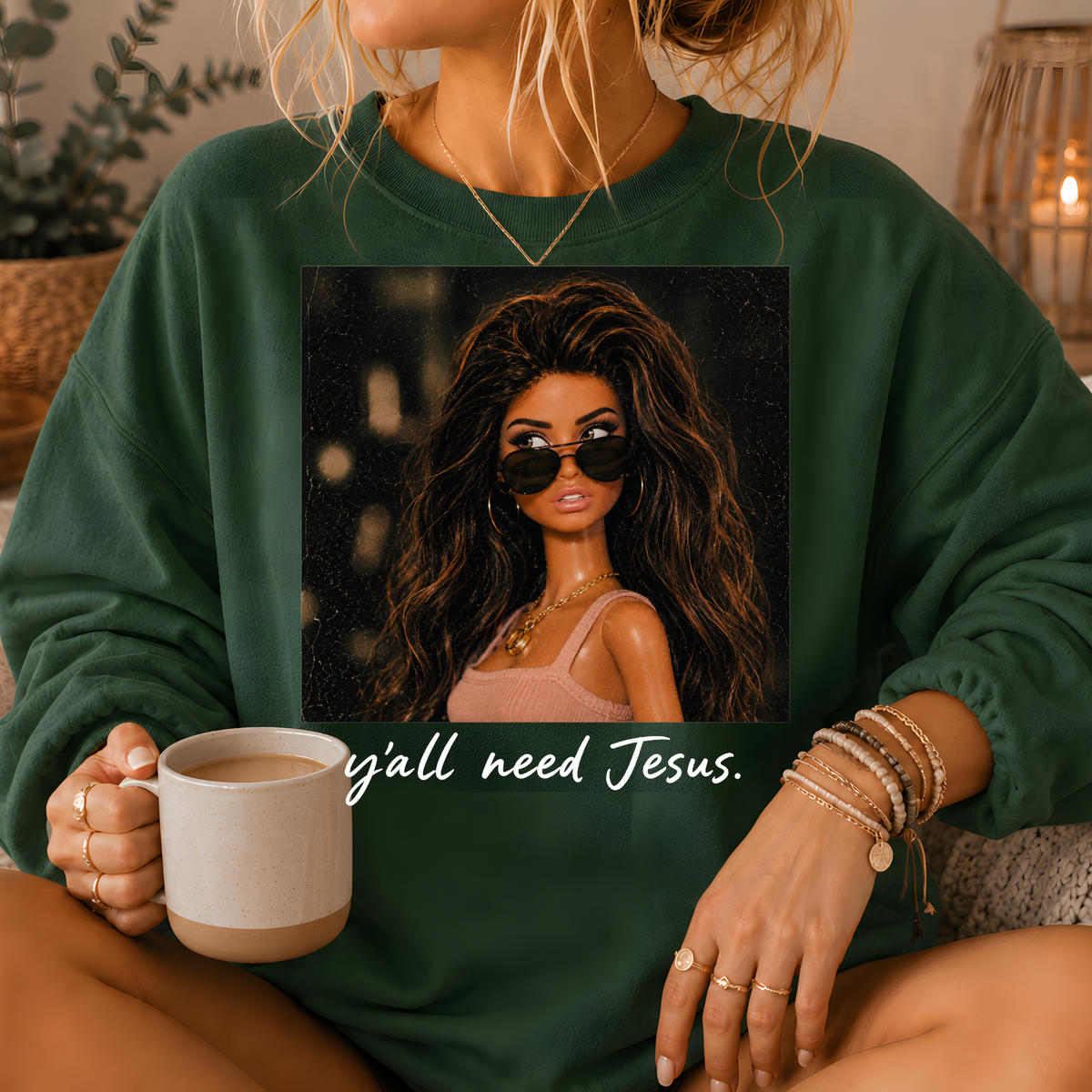 Y'all Need Jesus Fashion Doll Crewneck Sweatshirt
