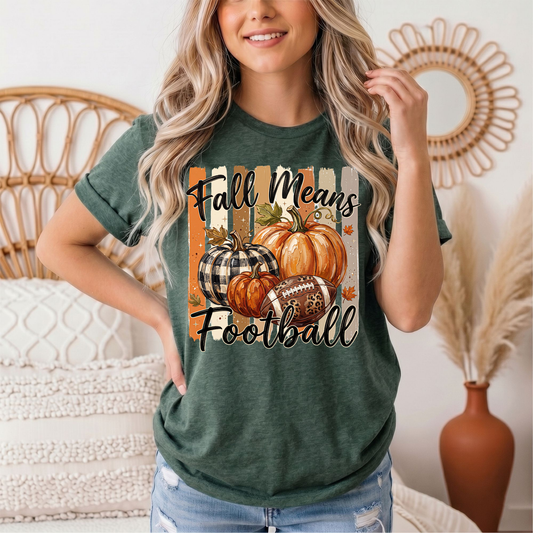 Fall Means Football Pumpkin Graphic Tee