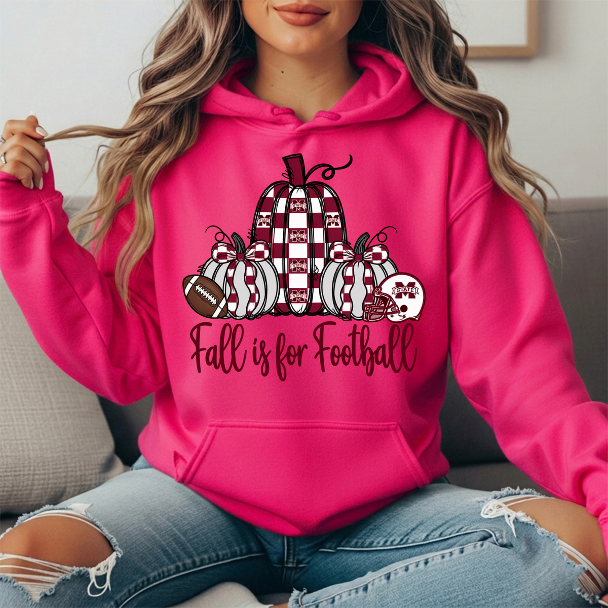 Mississippi State Fall Is for Football Pumpkin Graphic Hoodie