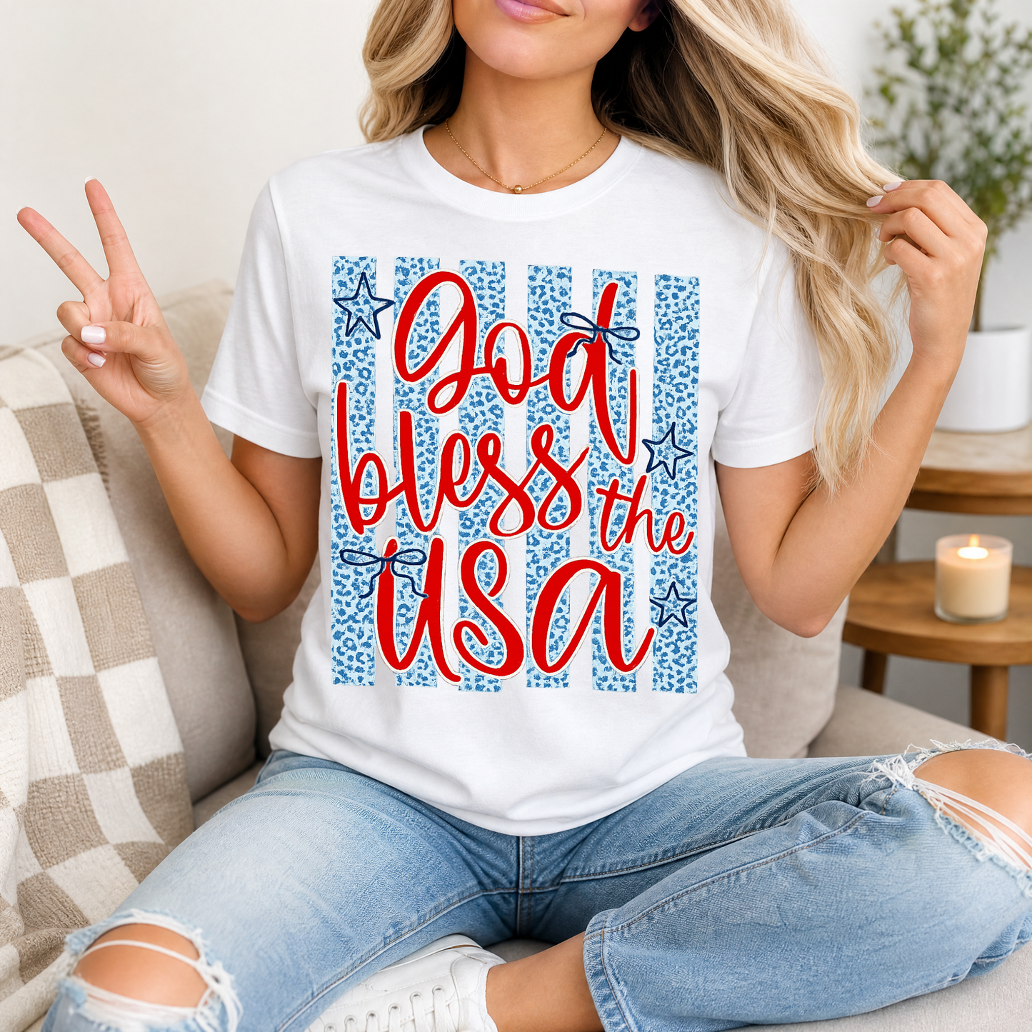 God Bless The USA Cheetah Blue Premium Graphic Tee