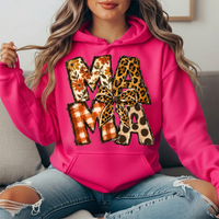 Mama Fall Patchwork & Leopard Bow Graphic Hoodie