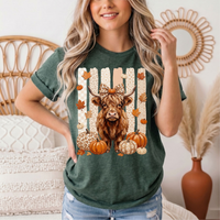 Fall Highland Cow Leopard Bow & Pumpkin Graphic Tee