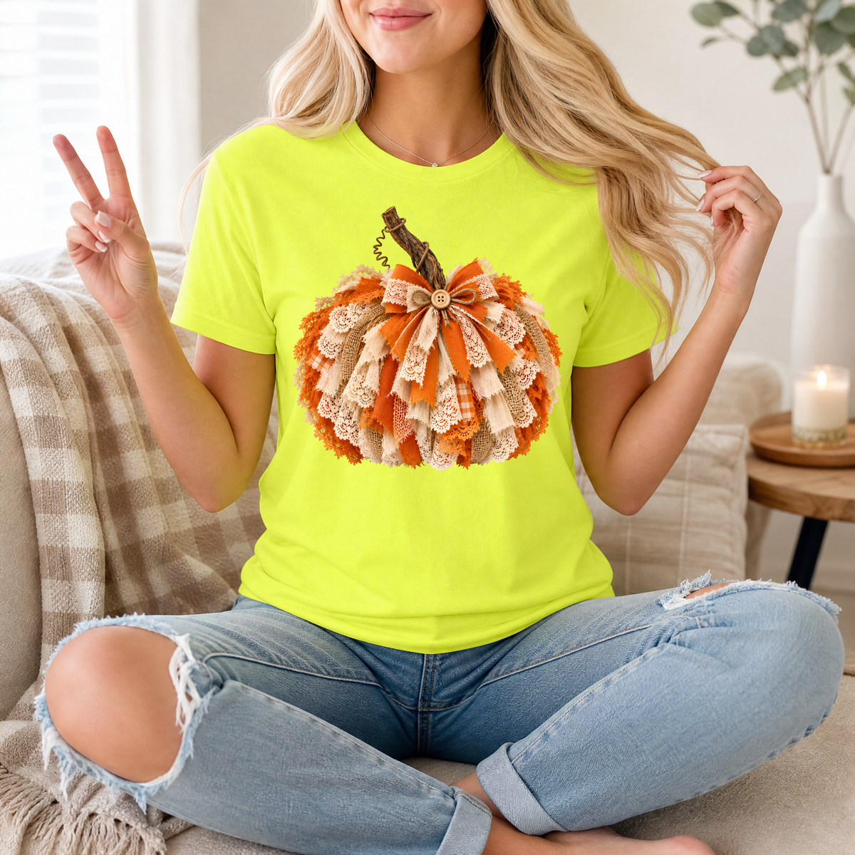 Rustic Lace & Ribbon Pumpkin Graphic Tee