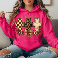 Three Crosses Leopard Floral Bow Graphic Hoodie