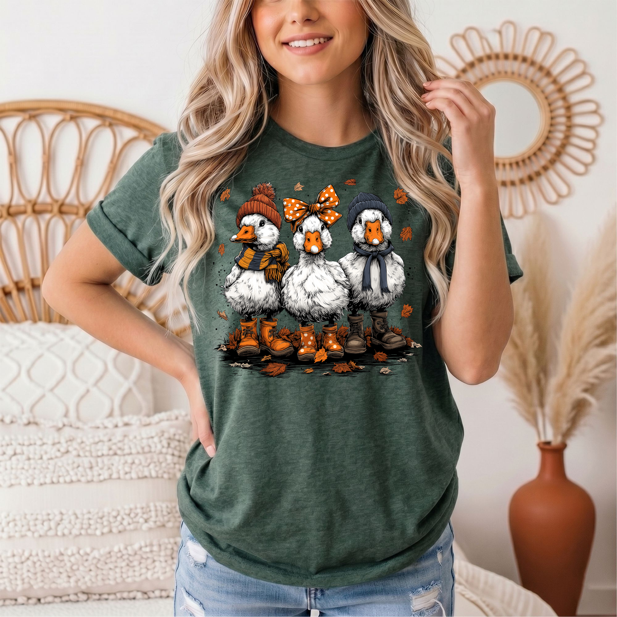 Autumn Duck Trio Boots & Bow Graphic Tee