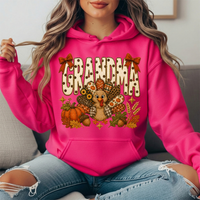 Grandma Thanksgiving Patchwork Turkey Bow Graphic Hoodie