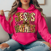 Jesus Loves This Hot Mess Leopard Bow Graphic Hoodie
