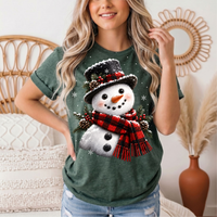 Snowman Buffalo Plaid Scarf Christmas Graphic Tee
