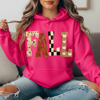 Fall Floral Checkerboard Pumpkin Lettering Graphic Hoodie