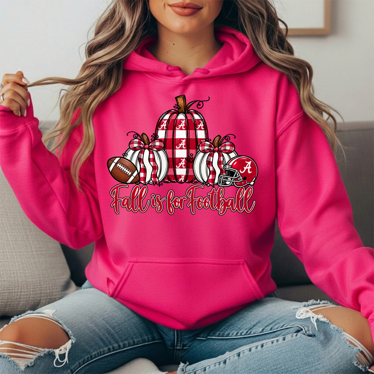 Alabama Crimson Tide Fall Is for Football Pumpkin Graphic Hoodie