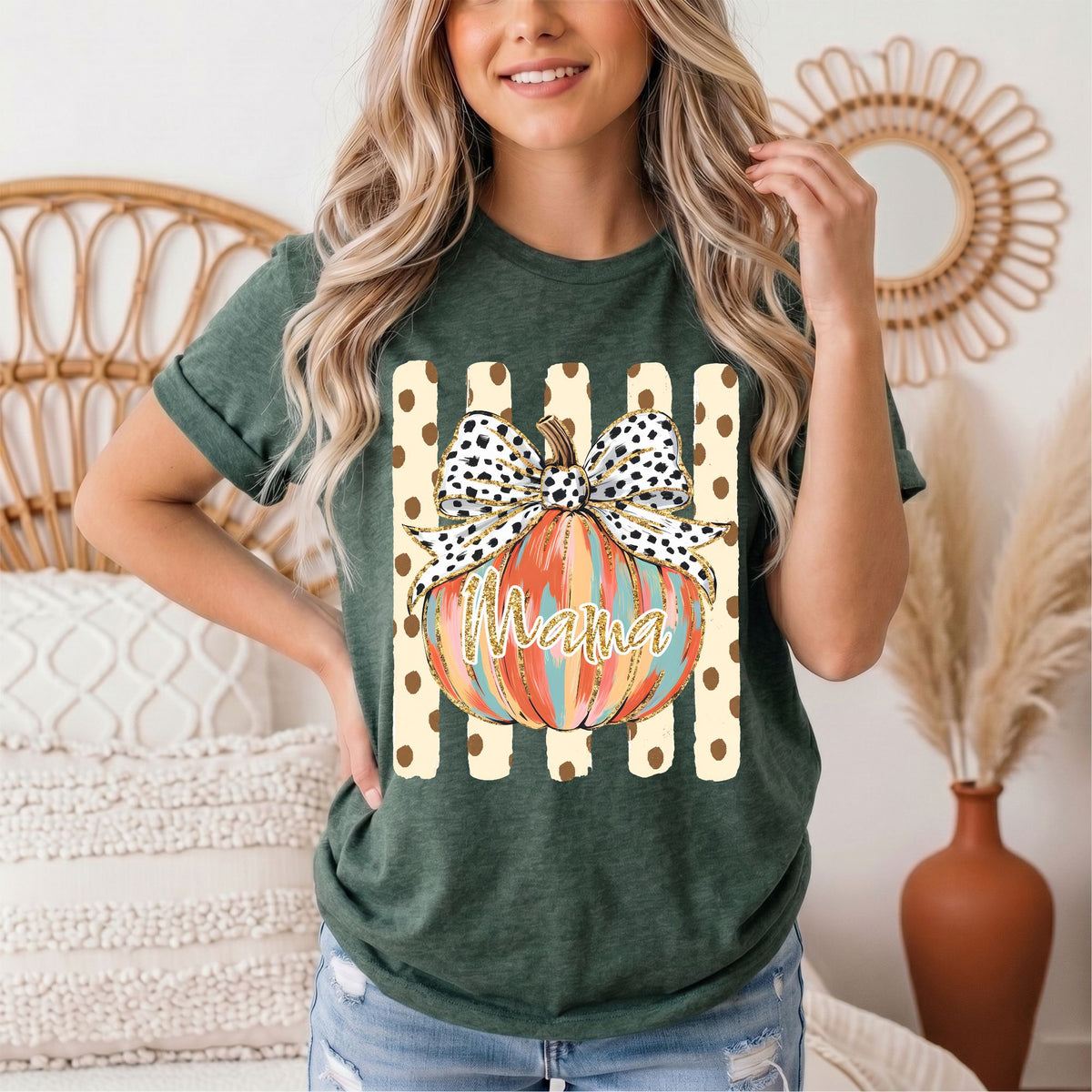 Mama Pumpkin & Spotted Bow Fall Graphic Tee