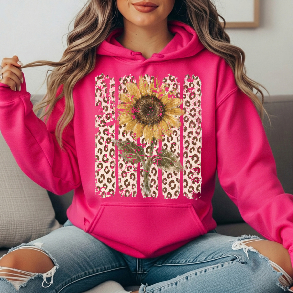 Sunflower Leopard Stripe Graphic Hoodie