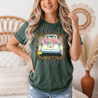 Ford Girl Floral Vintage Truck & Leopard Graphic Tee