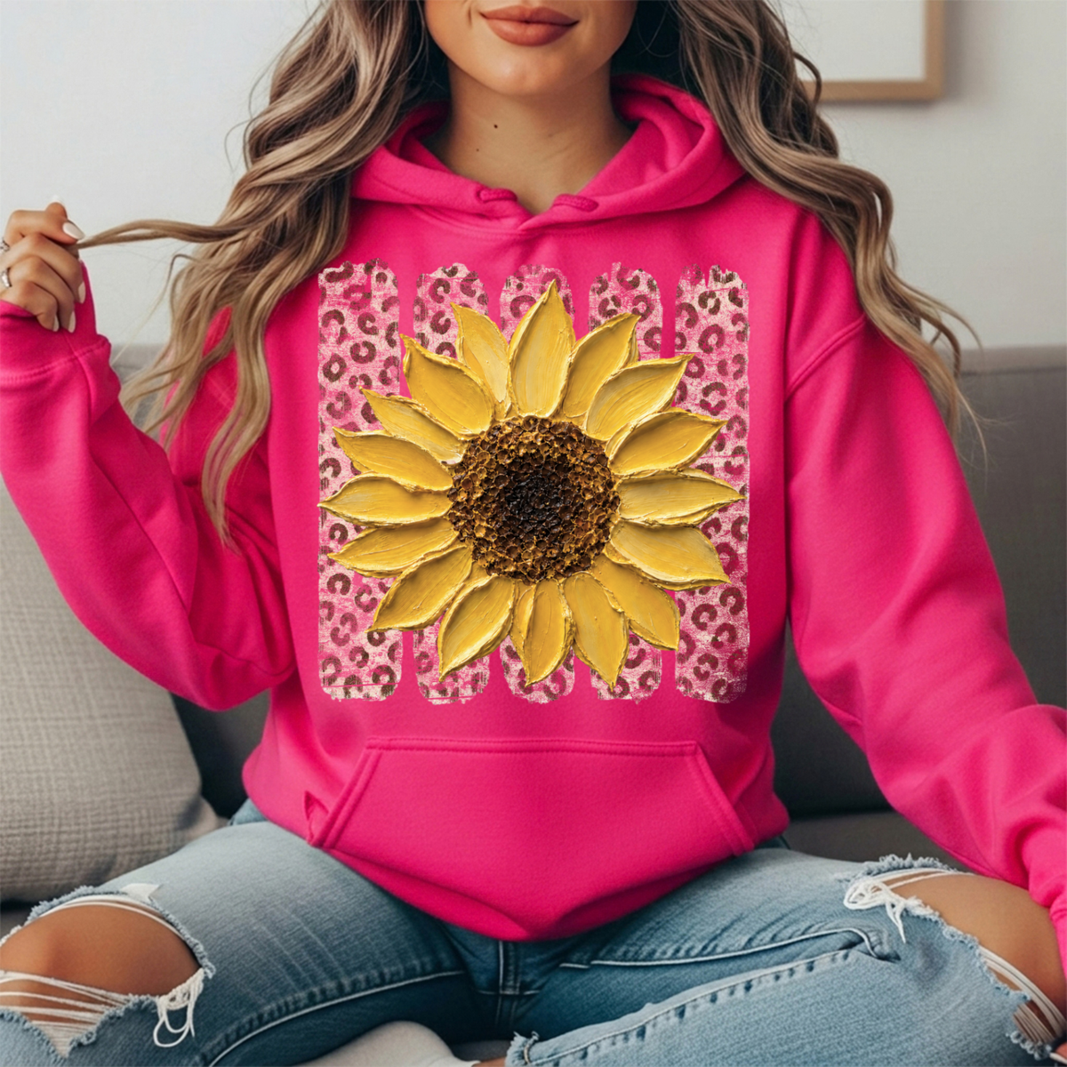 Sunflower Leopard Stripe Graphic Hoodie