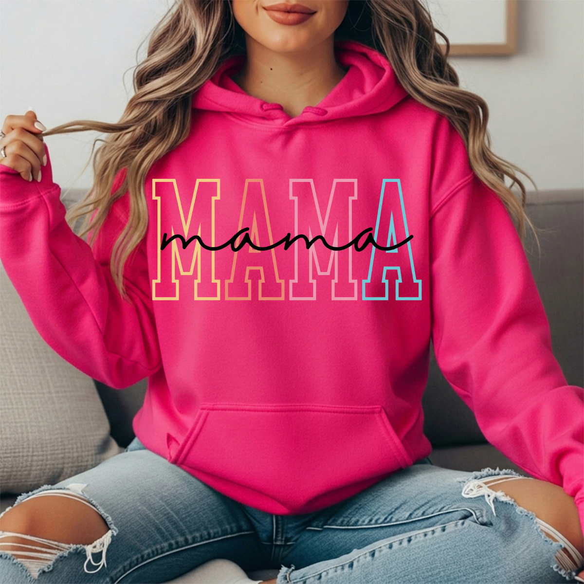 Pastel Mama Outline Graphic Hoodie