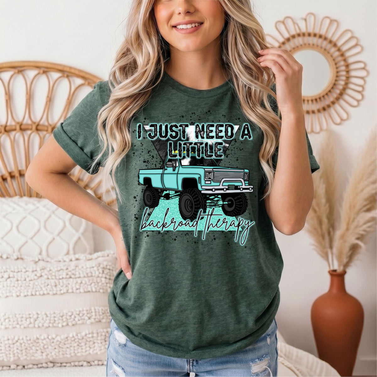 Backroad Therapy Turquoise Truck Graphic Tee