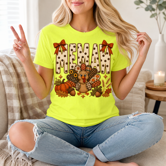Memaw Thanksgiving Turkey & Bow Graphic Tee
