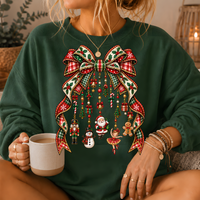 Christmas Plaid Bow Holiday Charms Crewneck Sweatshirt