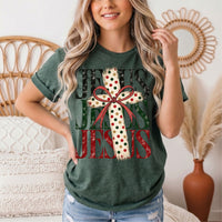 Jesus Christmas Cross & Bow Graphic Tee