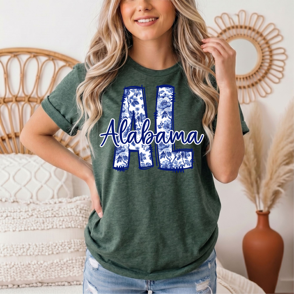 Alabama Blue Floral AL Graphic Tee