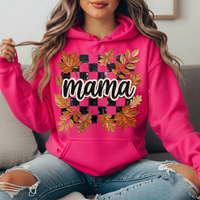 Mama Fall Leaves Checkerboard Graphic Hoodie