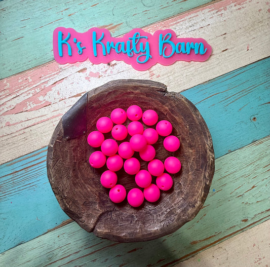 Wholesale 15mm Solid Silicone Beads- Hot Pink
