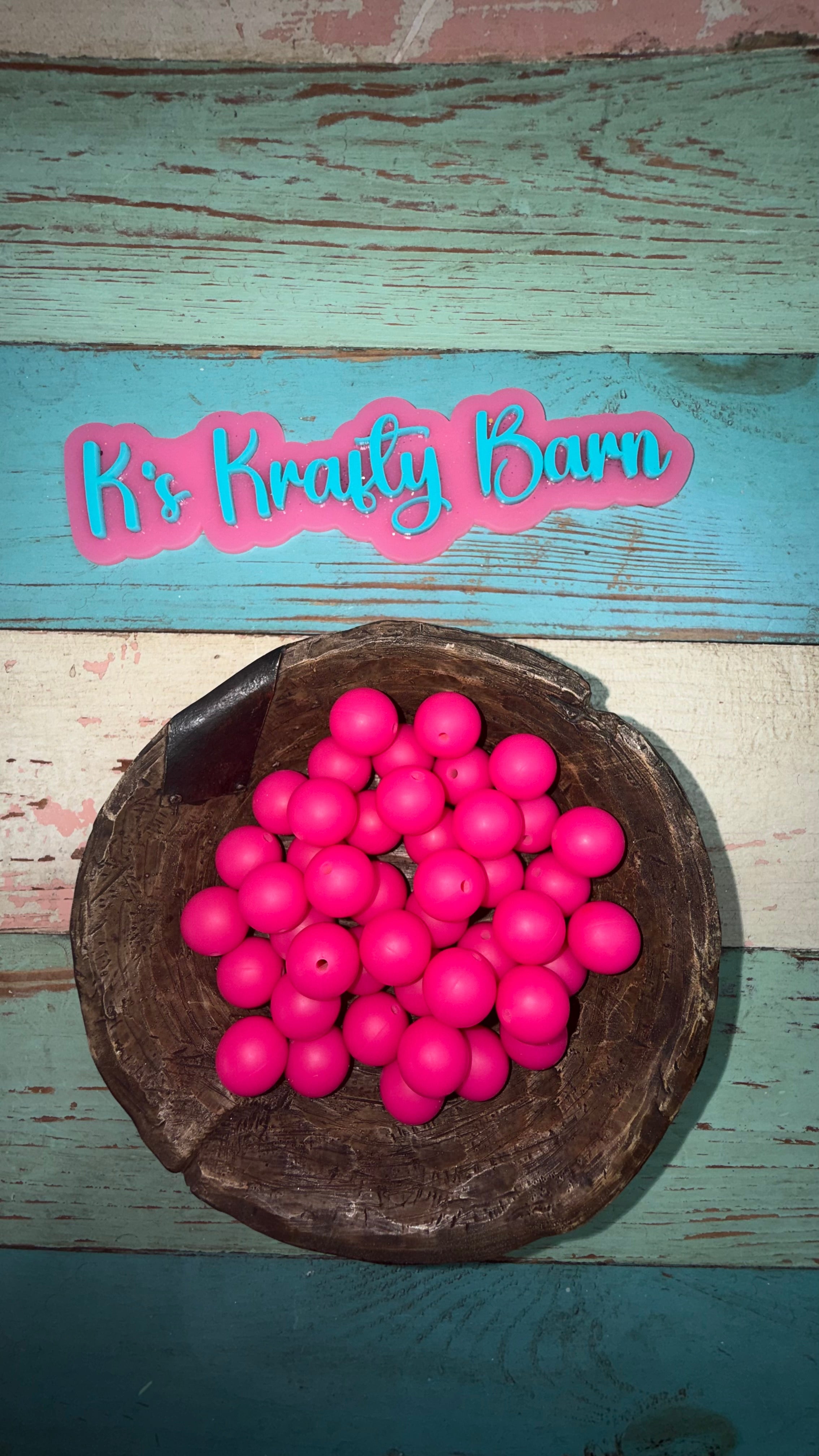 15mm Solid Silicone Beads- Neon Pink