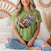 Leopard Football & Checkerboard Bow Graphic Tee