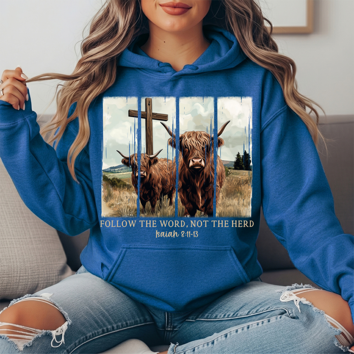 Follow the Word Not the Herd Highland Cow Graphic Hoodie