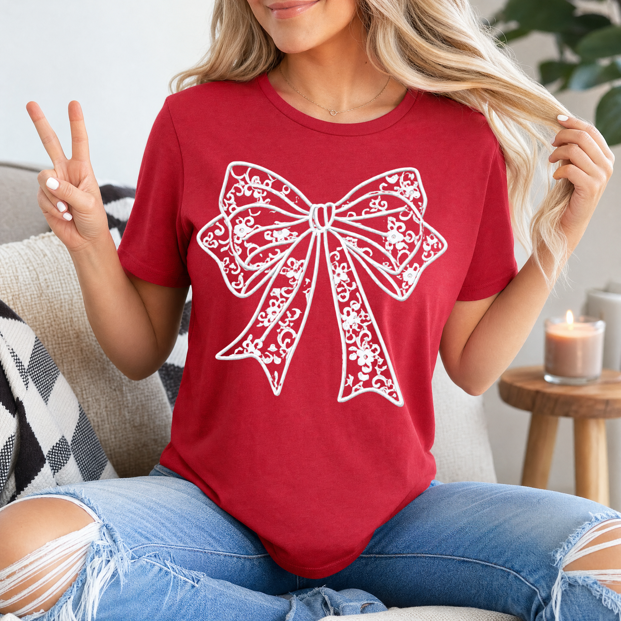 Floral Lace Bow Premium Graphic Tee