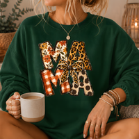 Mama Mixed Print Bow Crewneck Sweatshirt