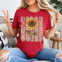 Distressed Sunflower & Leopard Print Graphic Tee