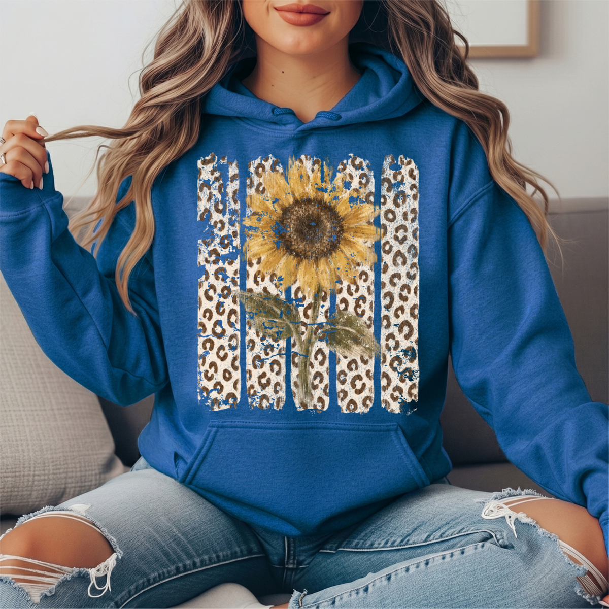 Sunflower Leopard Stripe Graphic Hoodie
