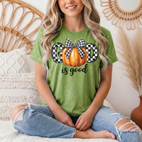God Is Good Pumpkin & Gingham Bow Graphic Tee