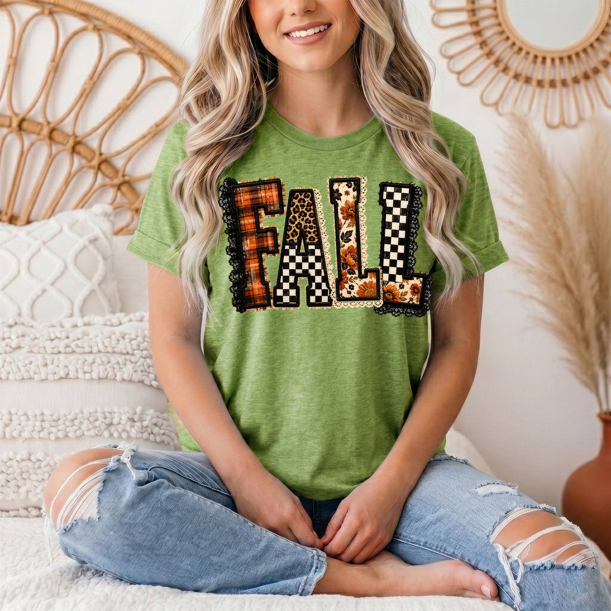 Fall Plaid Leopard & Floral Patchwork Graphic Tee