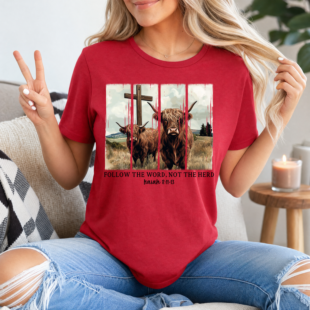 Follow the Word, Not the Herd Highland Cow Graphic Tee