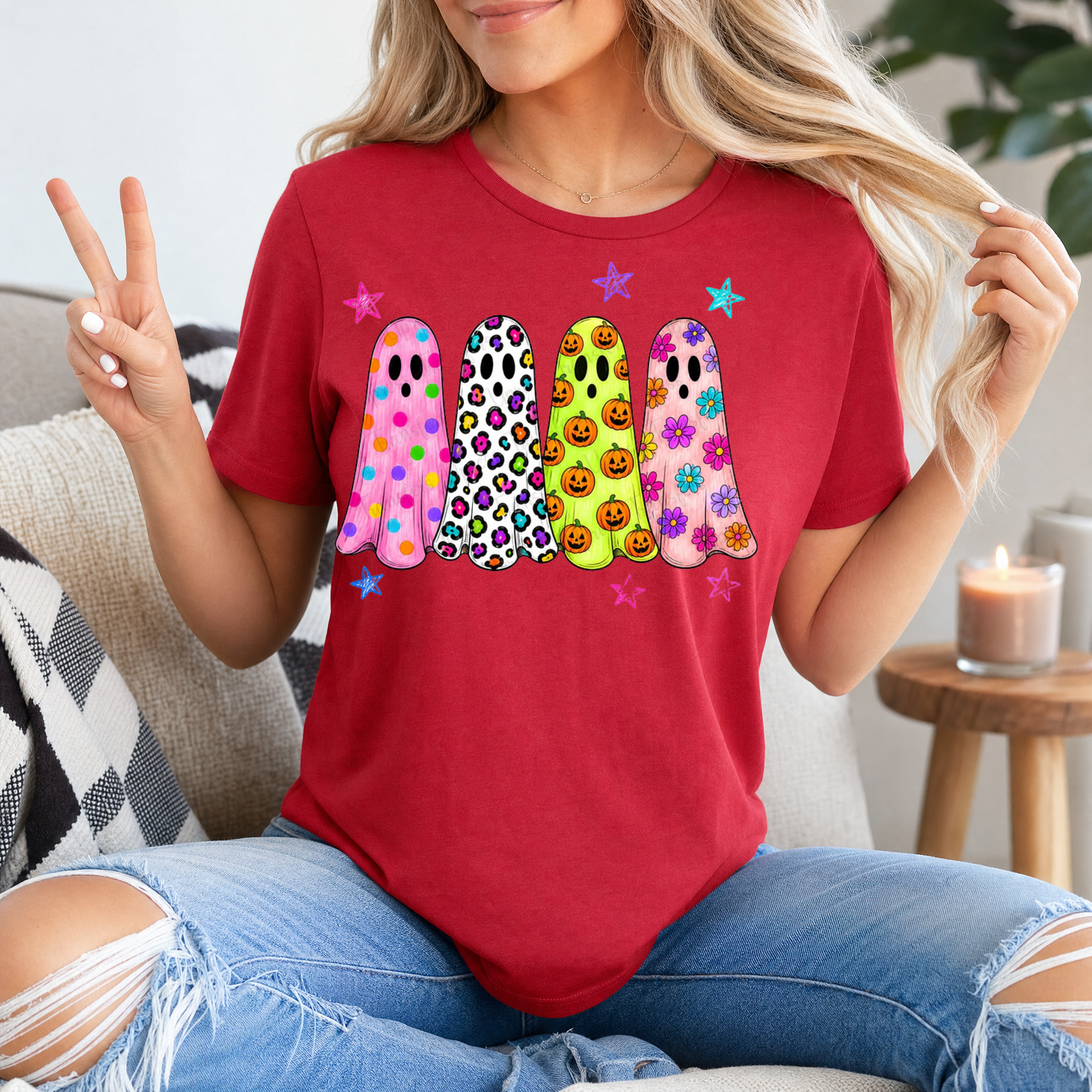Neon Trendy Patterned Ghost Premium Graphic Tee