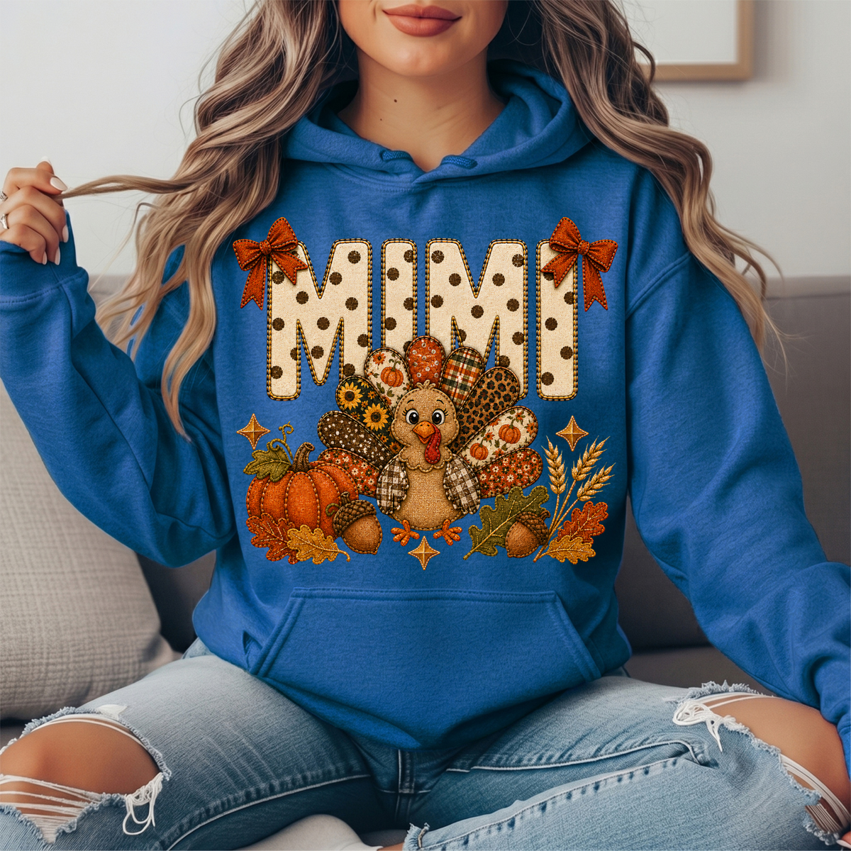 Mimi Thanksgiving Turkey & Rust Bows Graphic Hoodie